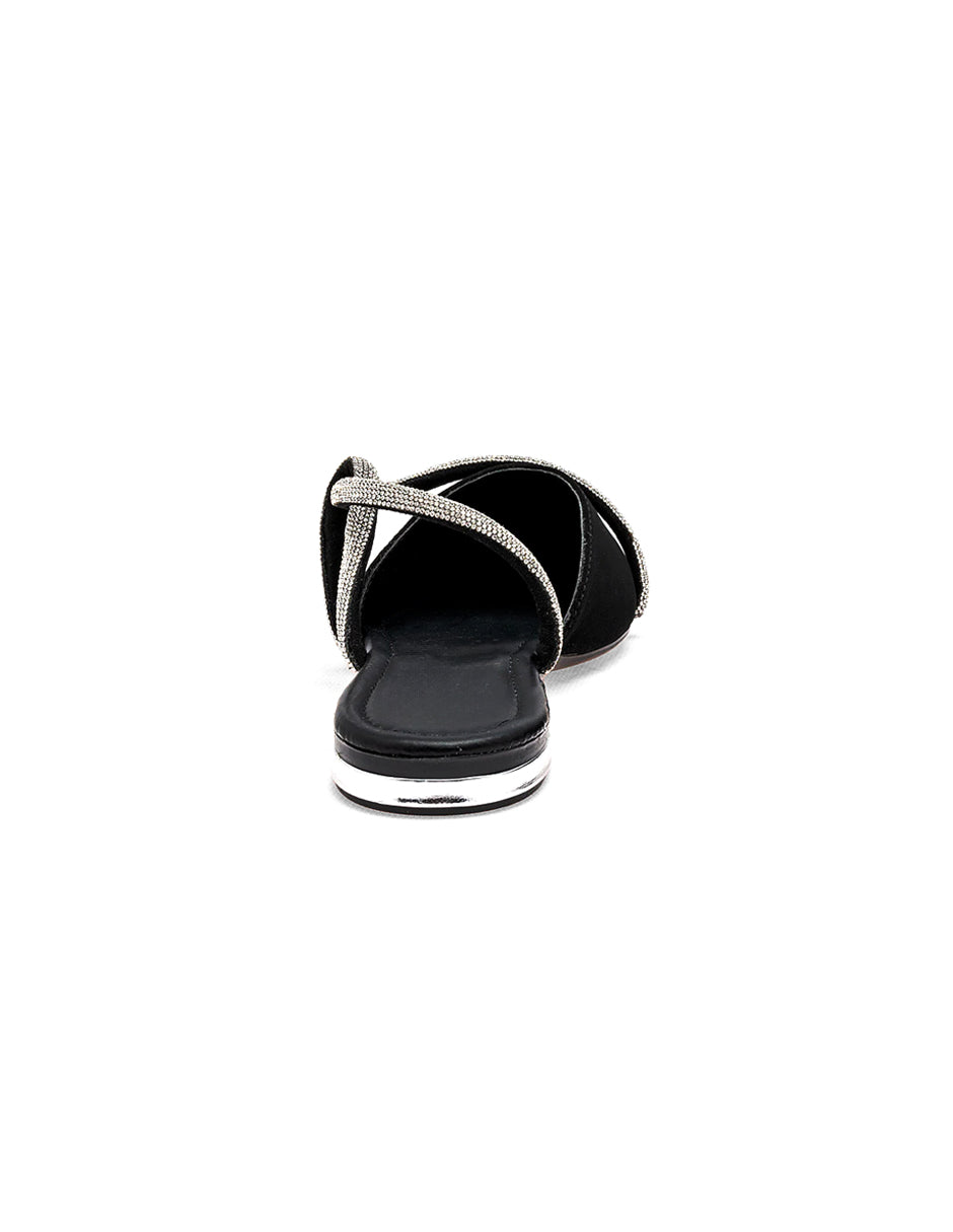 Flats puntales Exterior Sintético Color Negro Con Plata Para Mujer De RBBASICS