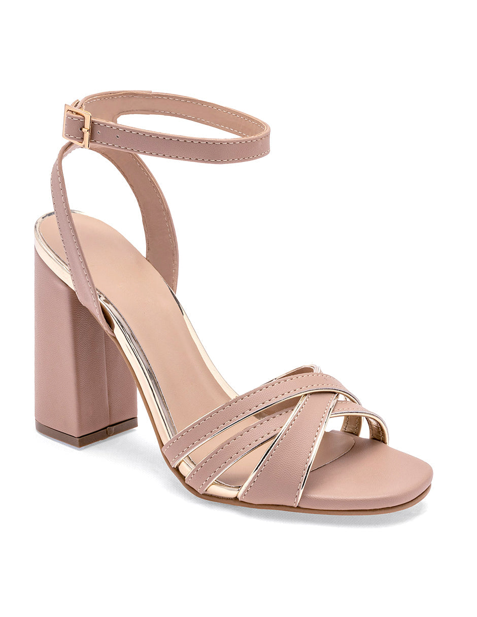 Sandalia con Tacón Exterior Sintético Color Beige Para Mujer De RBCOLLECTION