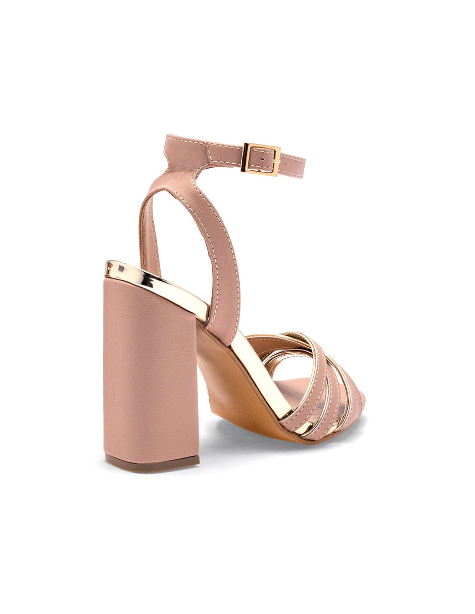 Sandalia con Tacón Exterior Sintético Color Beige Para Mujer De RBCOLLECTION