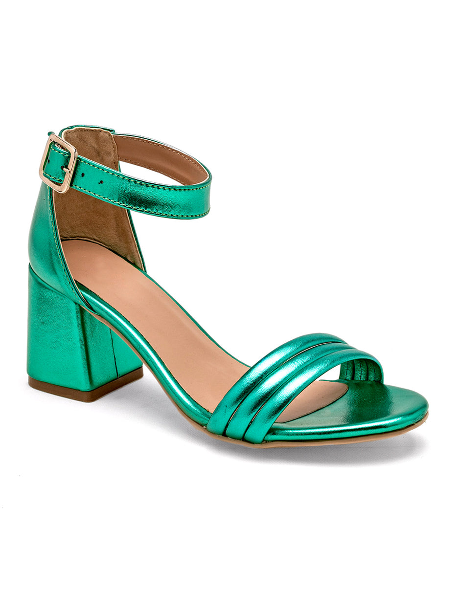 Sandalia con Tacón Exterior Sintético Color Verde Para Mujer De RBCOLLECTION