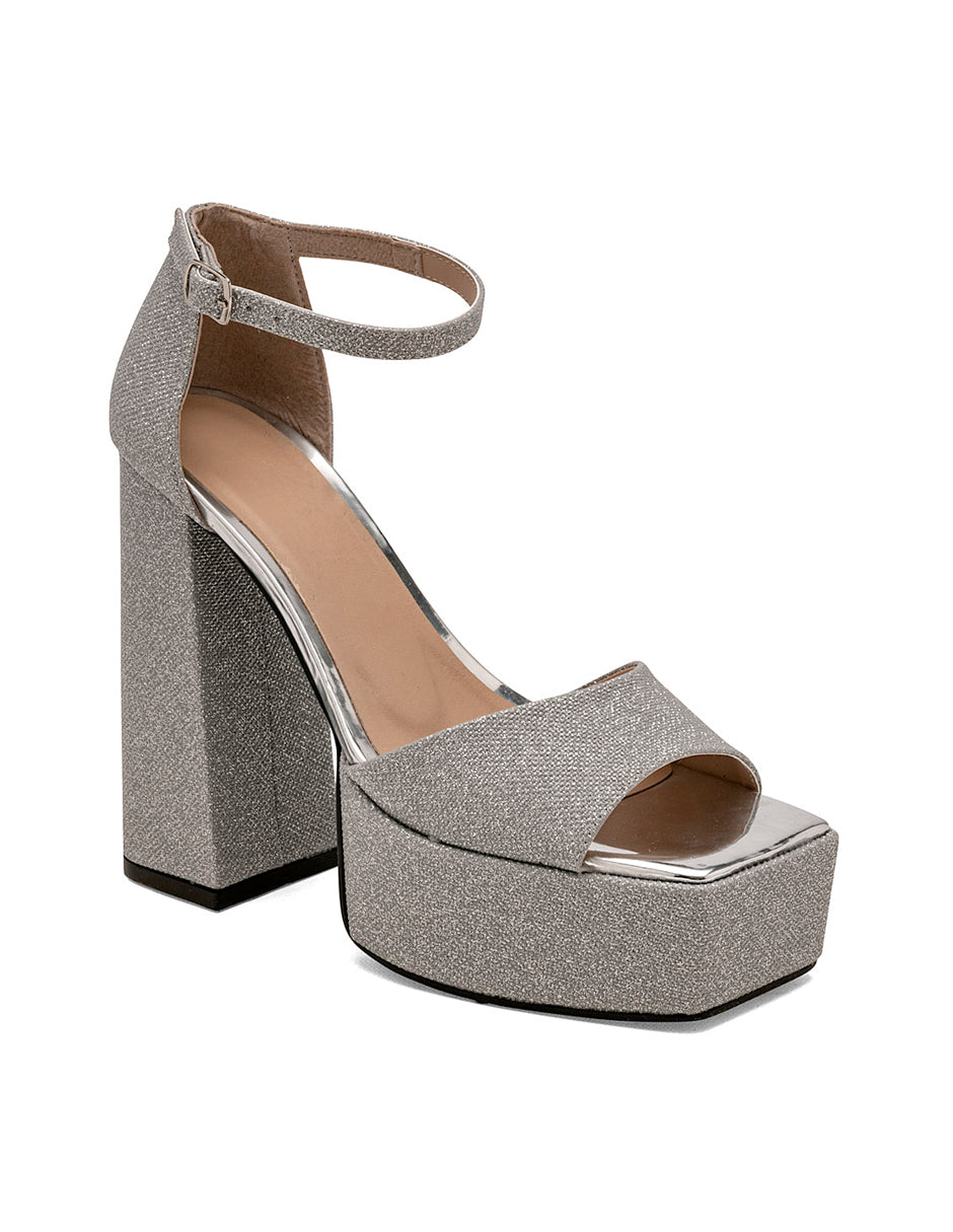 Sandalia con Tacón Exterior Sintético Color Plata Para Mujer De RBCOLLECTION