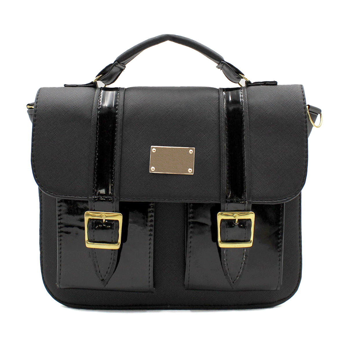 Bolsa Satchel Asa simple Color Negro Exterior Piel sintética de RBCOLLECTION