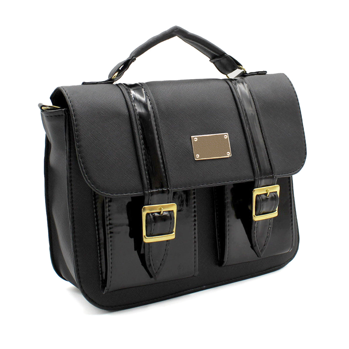 Bolsa Satchel Asa simple Color Negro Exterior Piel sintética de RBCOLLECTION