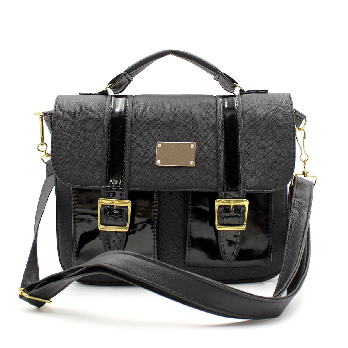 Bolsa Satchel Asa simple Color Negro Exterior Piel sintética de RBCOLLECTION