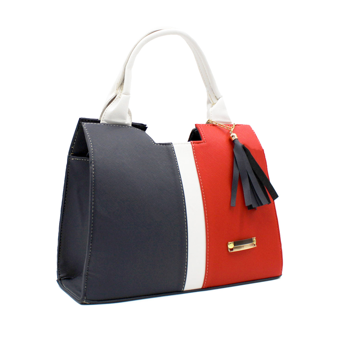 Bolsa Satchel Doble asa Color Marino Con Rojo Exterior Piel sintética de RBCOLLECTION