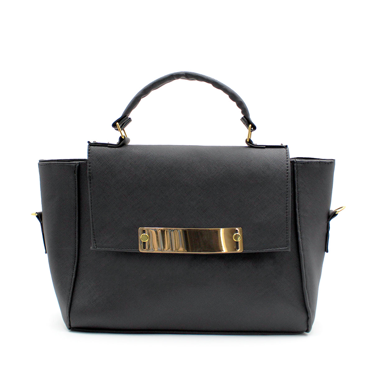 Bolsa Satchel Asa simple Color Negro Exterior Piel sintética de RBCOLLECTION