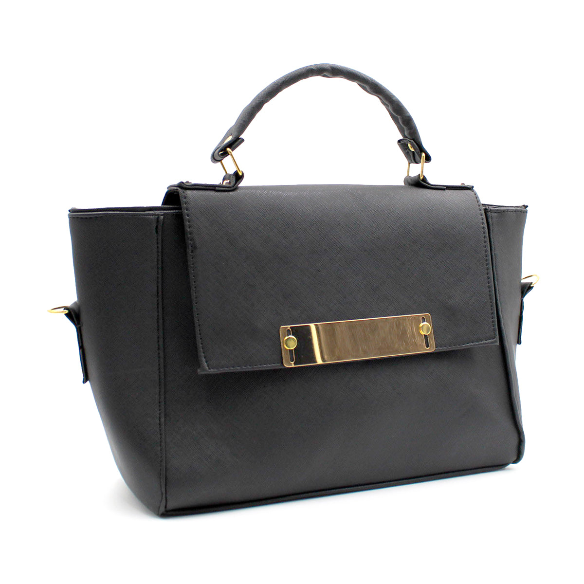 Bolsa Satchel Asa simple Color Negro Exterior Piel sintética de RBCOLLECTION