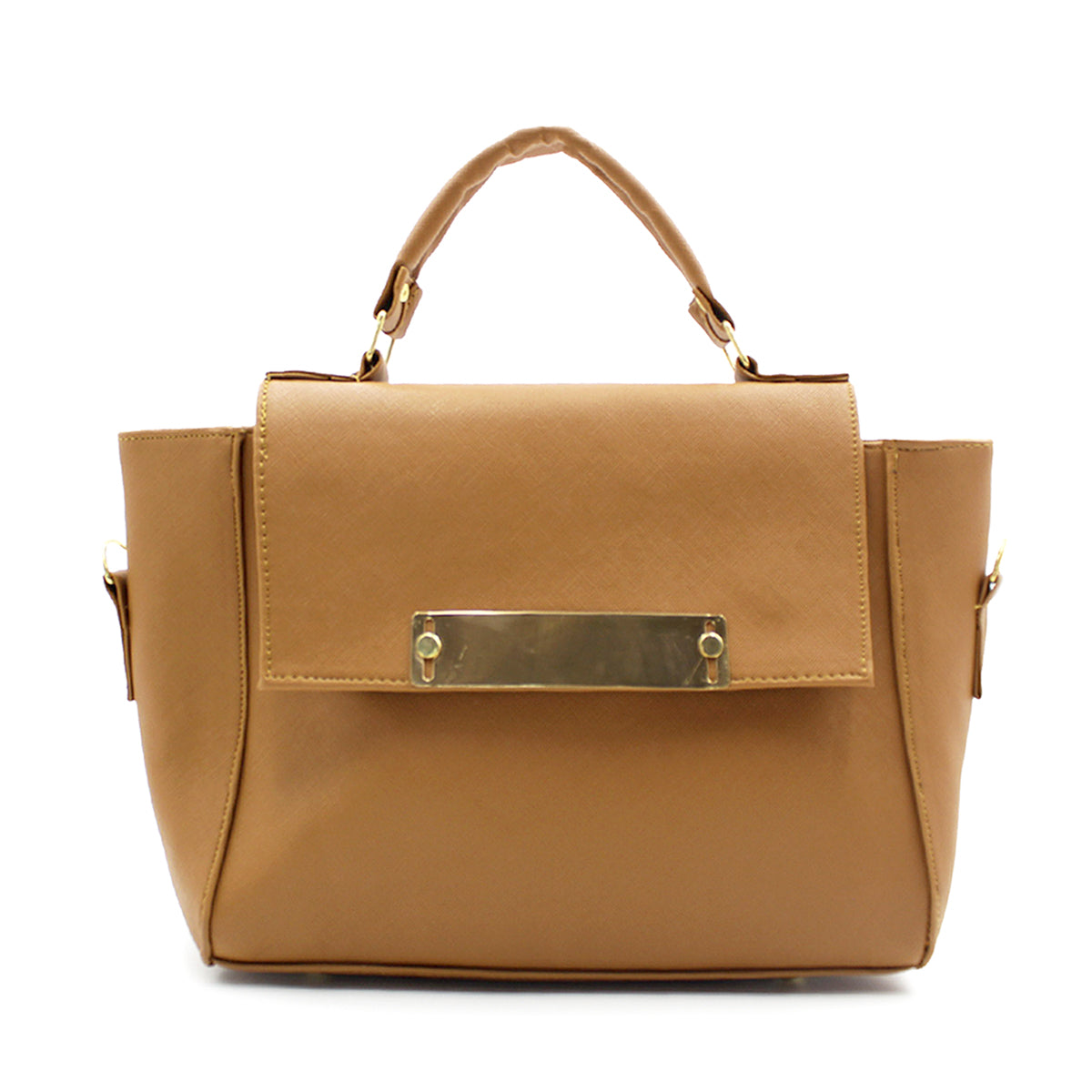 Bolsa Satchel Asa simple Color Camel Exterior Piel sintética de RBCOLLECTION