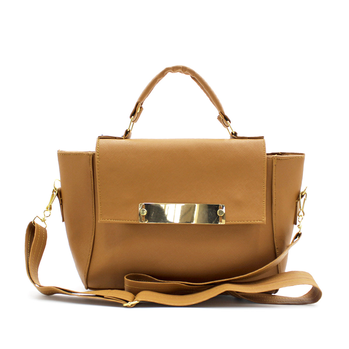 Bolsa Satchel Asa simple Color Camel Exterior Piel sintética de RBCOLLECTION