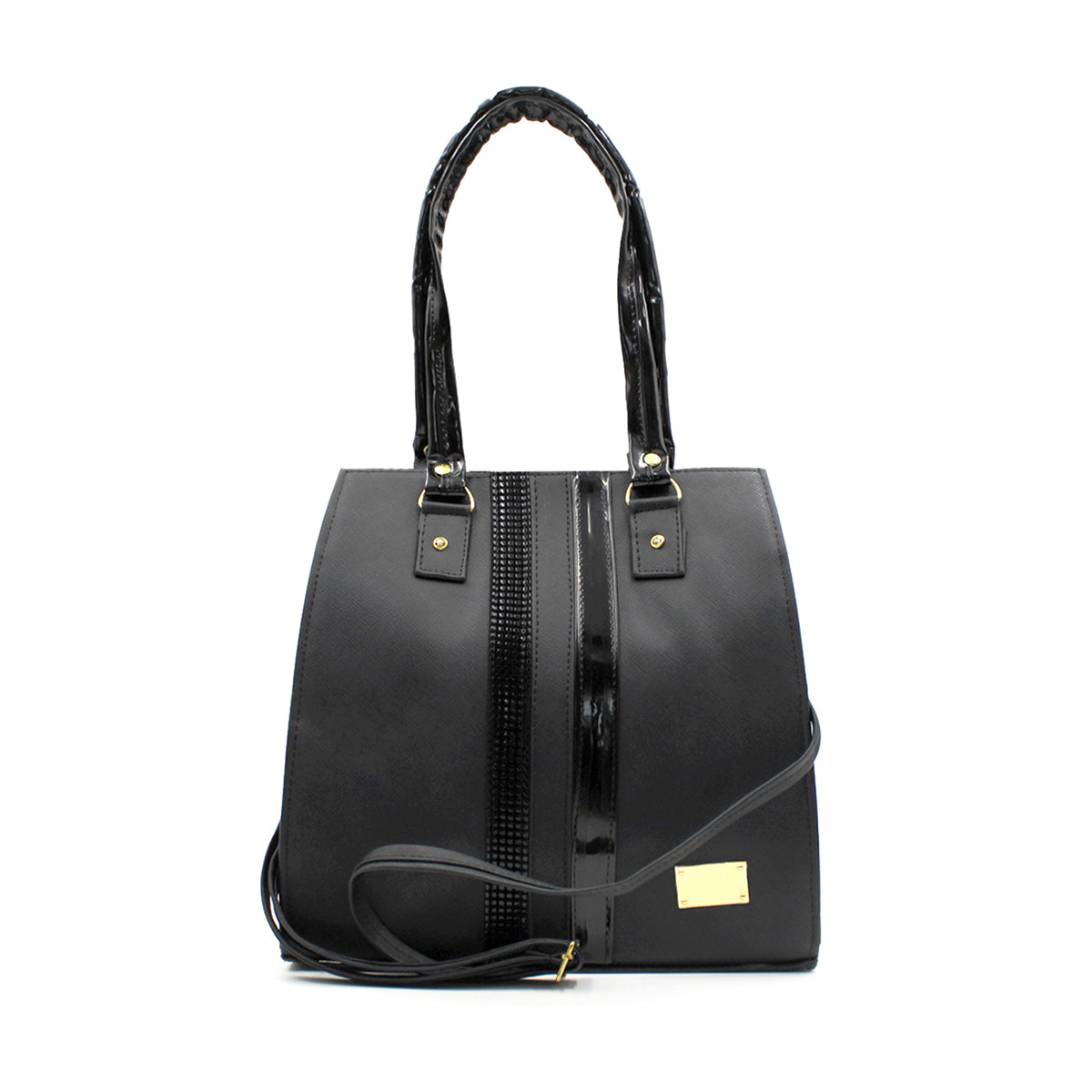 Bolsa Satchel Doble asa Color Negro Exterior Piel sintética de RBCOLLECTION