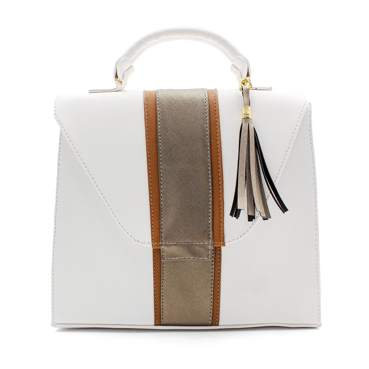 Bolsa Satchel Asa simple Color Blanco Exterior Piel sintética de RBCOLLECTION