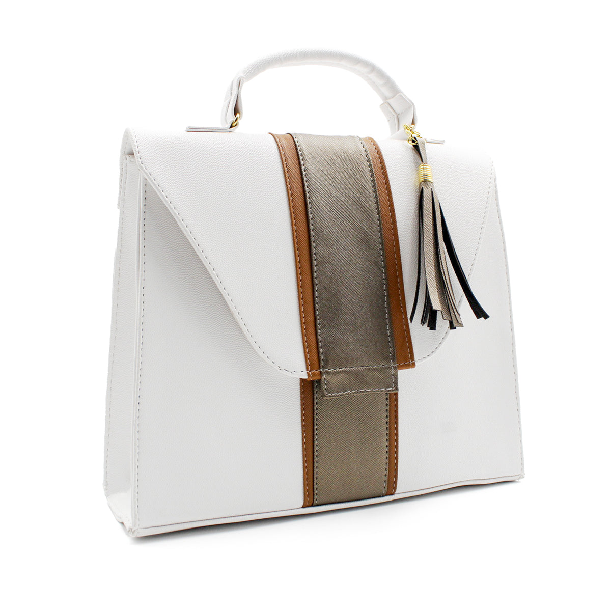 Bolsa Satchel Asa simple Color Blanco Exterior Piel sintética de RBCOLLECTION