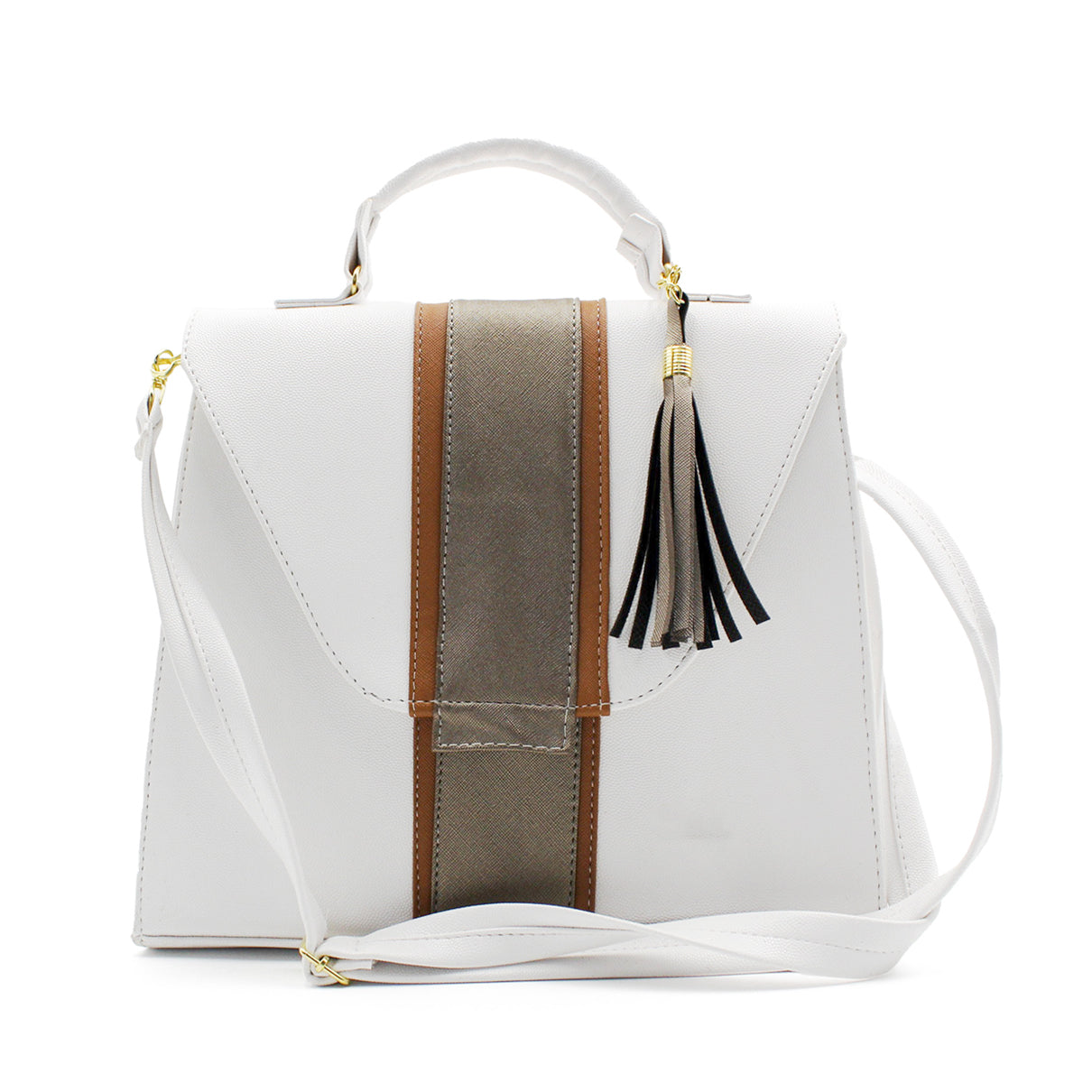 Bolsa Satchel Asa simple Color Blanco Exterior Piel sintética de RBCOLLECTION