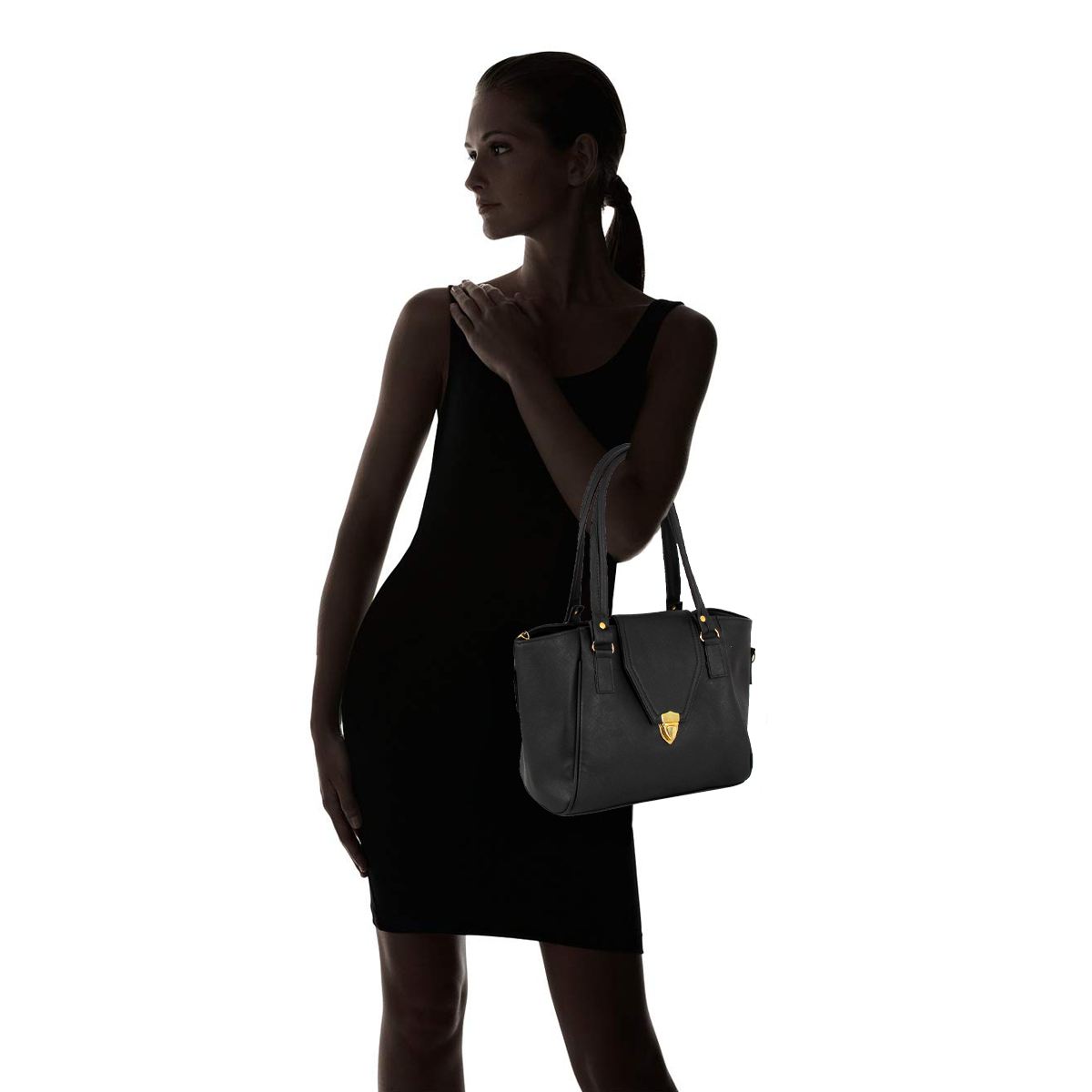 Bolsa Amplia Tipo Tote Para Mujer Cierre de Clip Color Negro