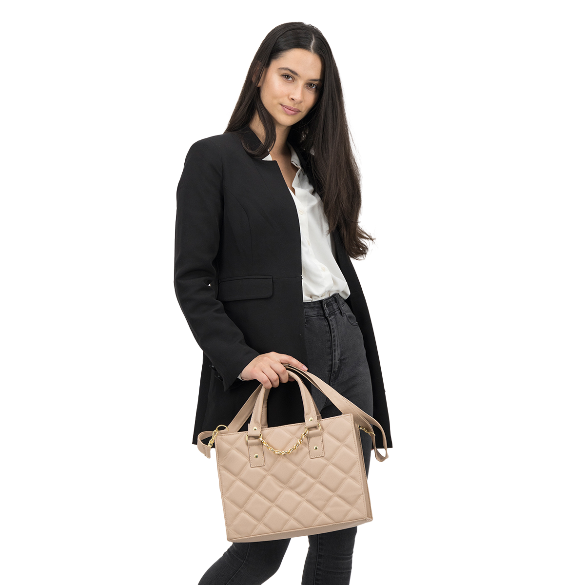 Bolsa Satchel Doble asa Color Beige  Exterior Piel sintética de RBCOLLECTION