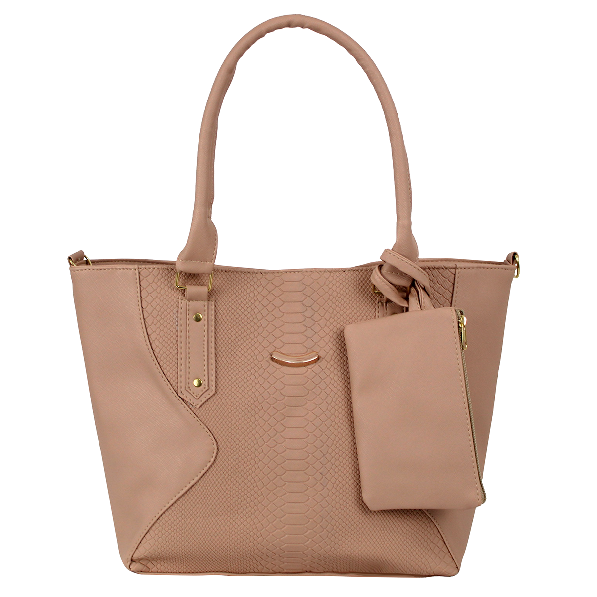 Bolsa Tote Textura de Serpiente Para Mujer Color Beige