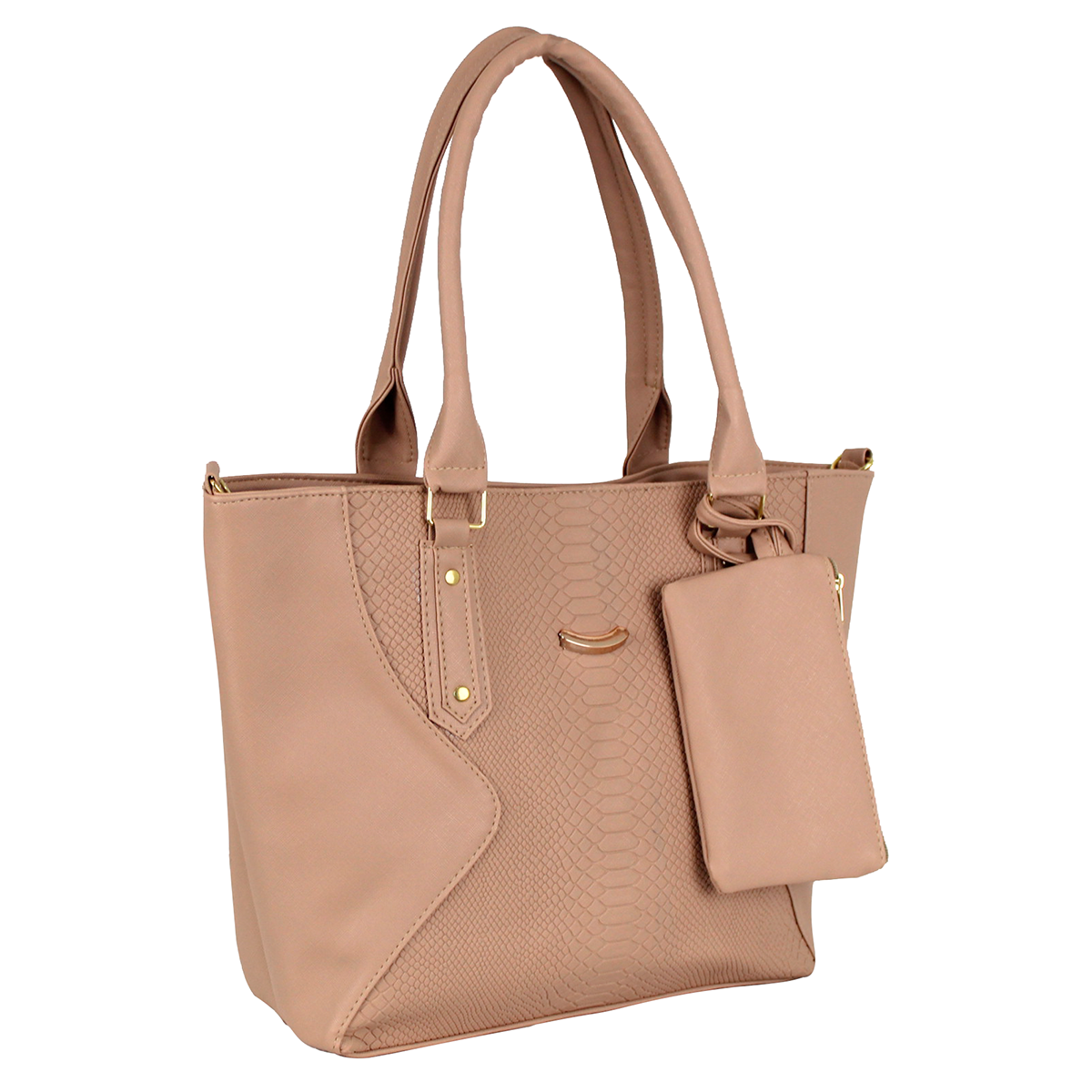 Bolsa Tote Textura de Serpiente Para Mujer Color Beige