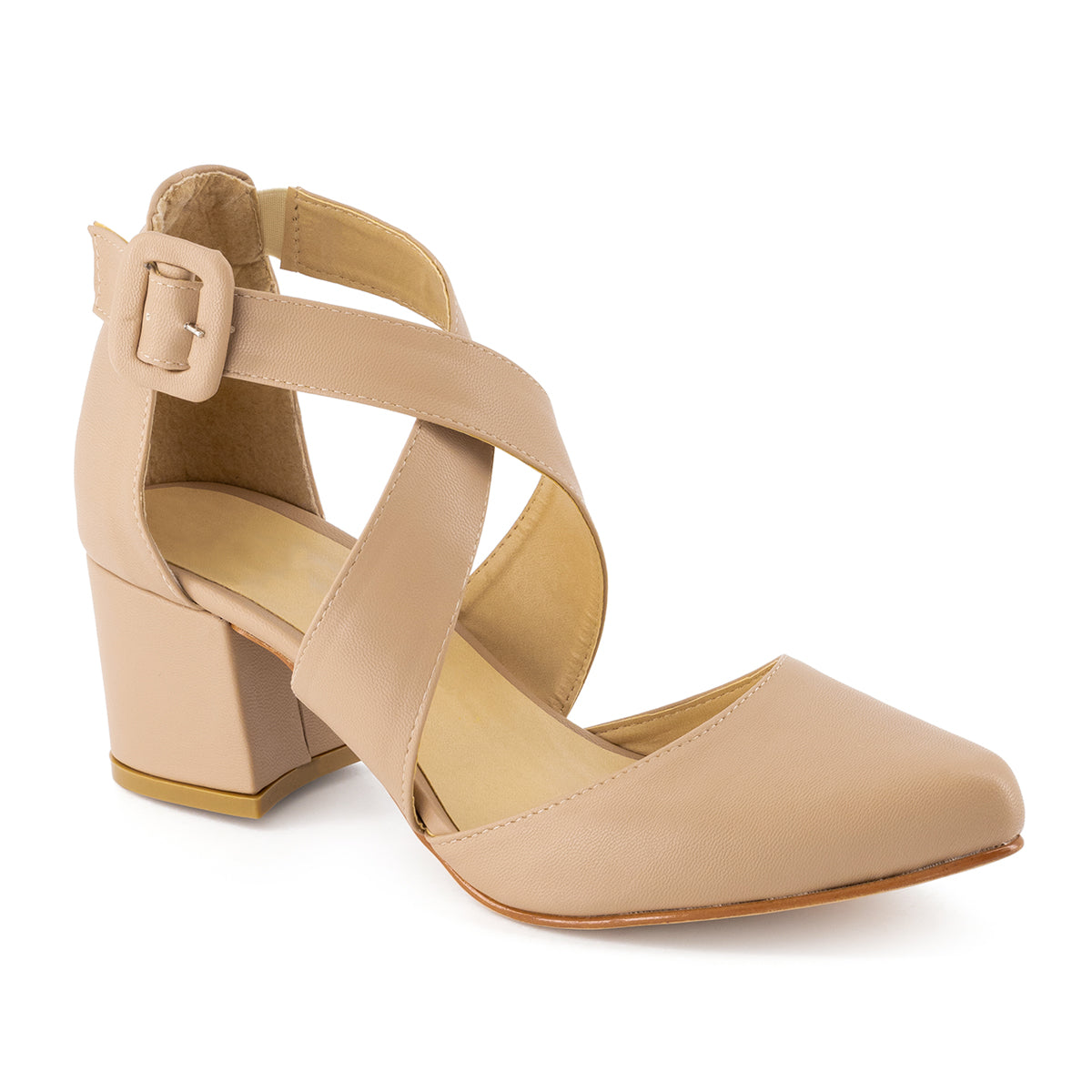 Sandalia con Tacón Exterior Piel sintética Color Beige  Para Mujer De RBCOLLECTION