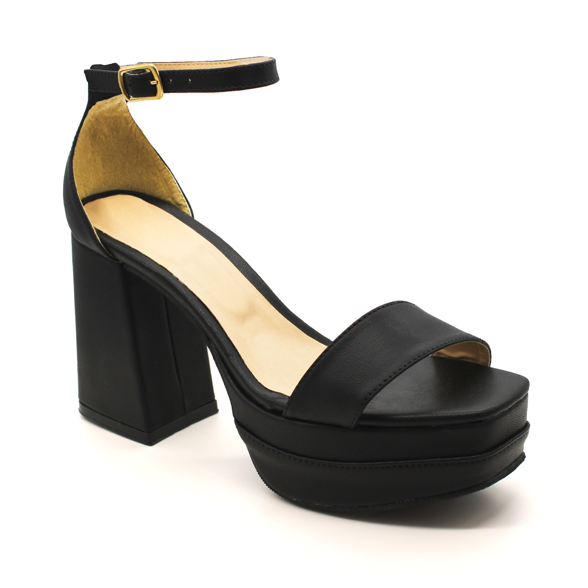Sandalia con Tacón Exterior Piel Sintética Color Negro Para Mujer De RBCOLLECTION