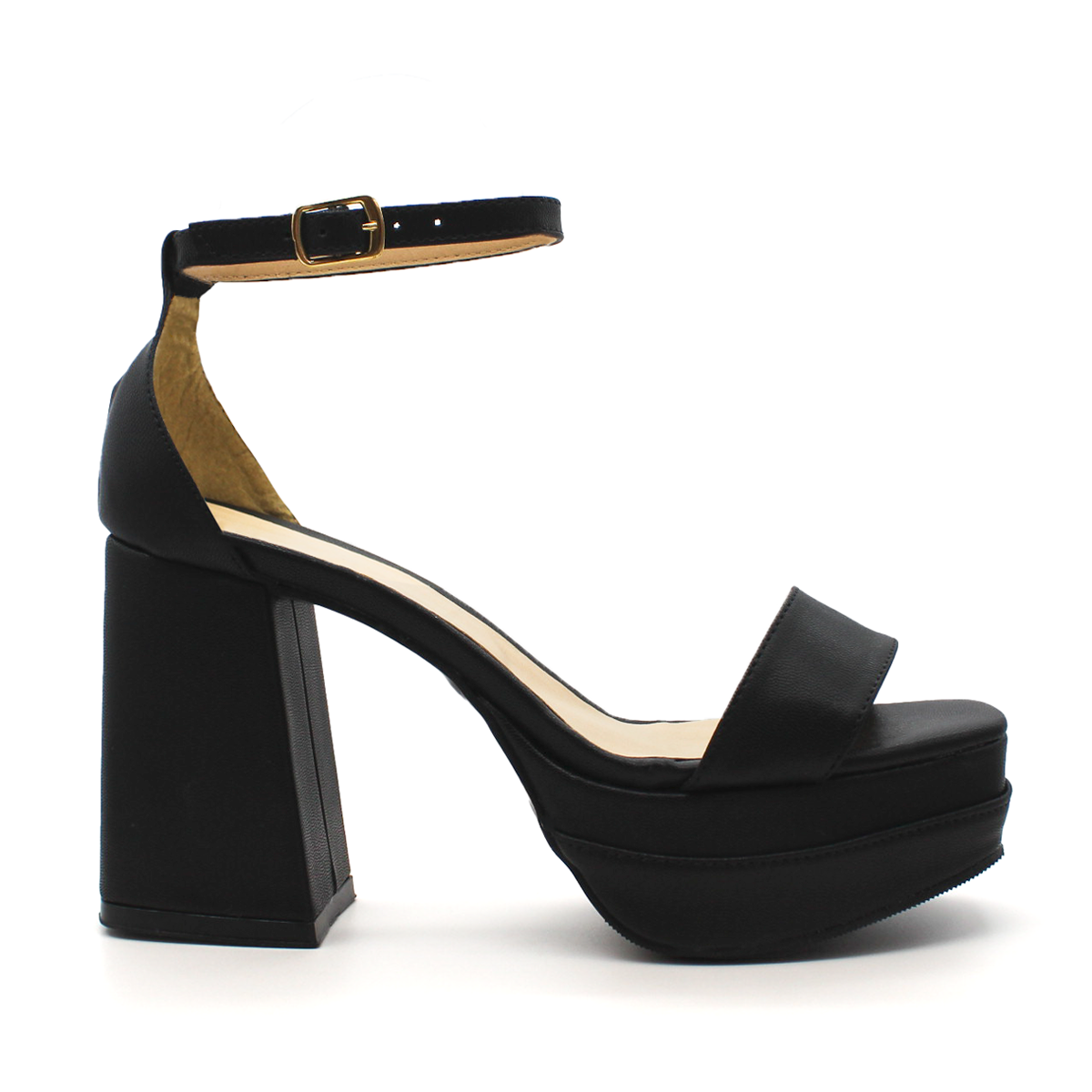 Sandalia con Tacón Exterior Piel sintética Color Negro Para Mujer De RBCOLLECTION