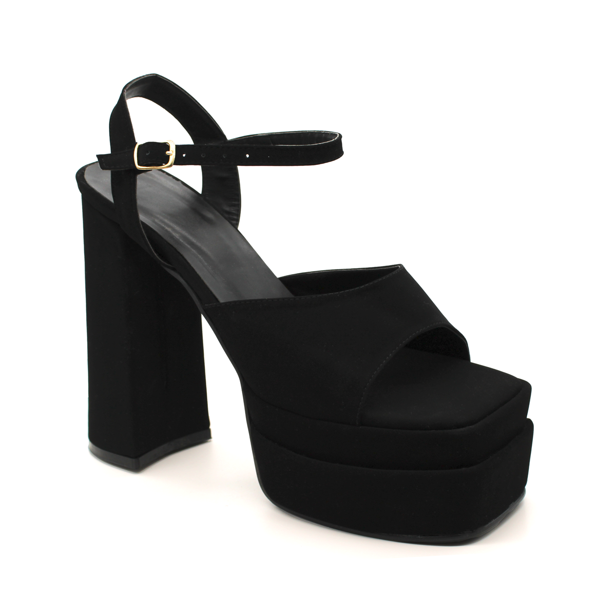 Sandalia con Tacón Exterior Textil Color Negro Para Mujer De RBCOLLECTION