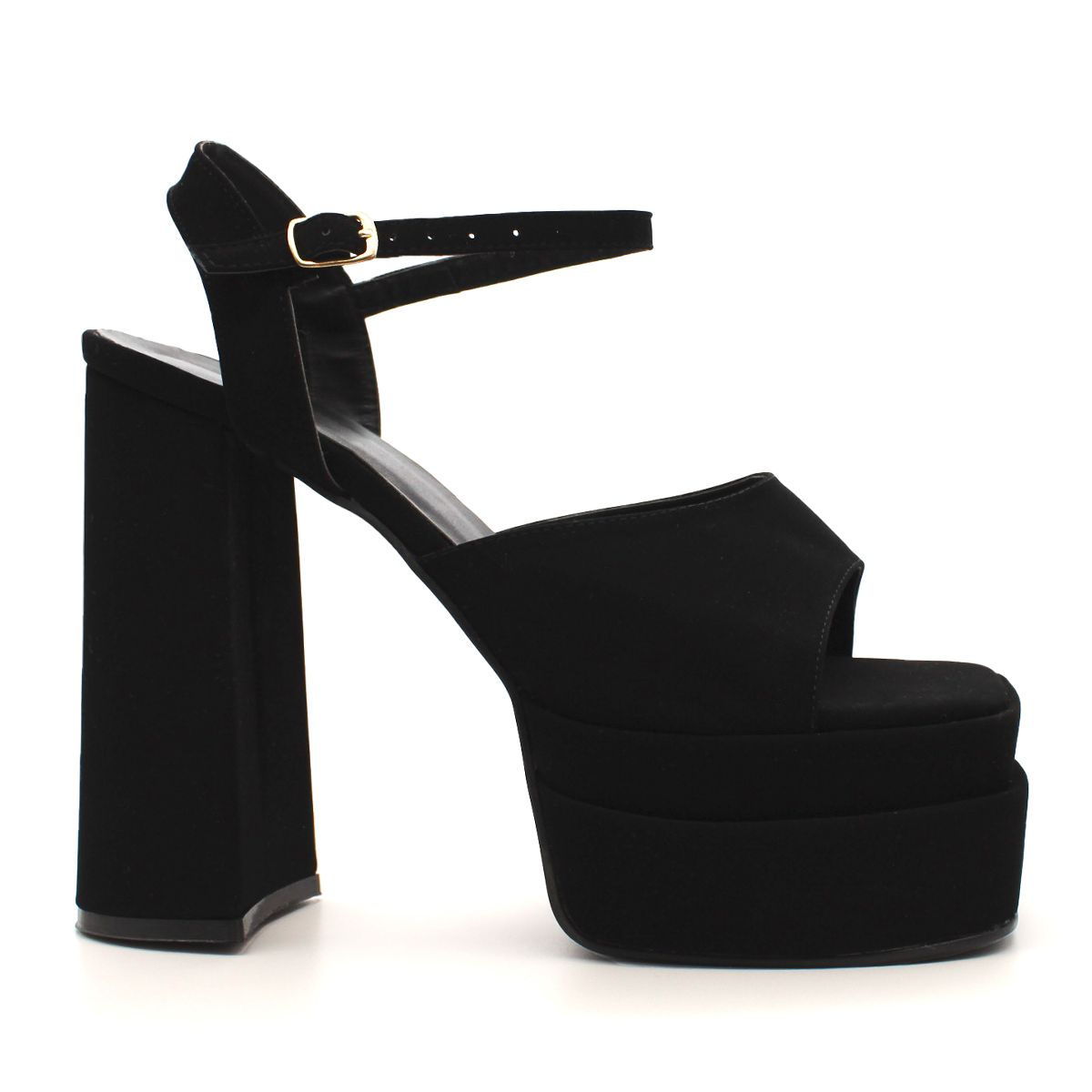 Sandalia con Tacón Exterior Textil Color Negro Para Mujer De RBCOLLECTION