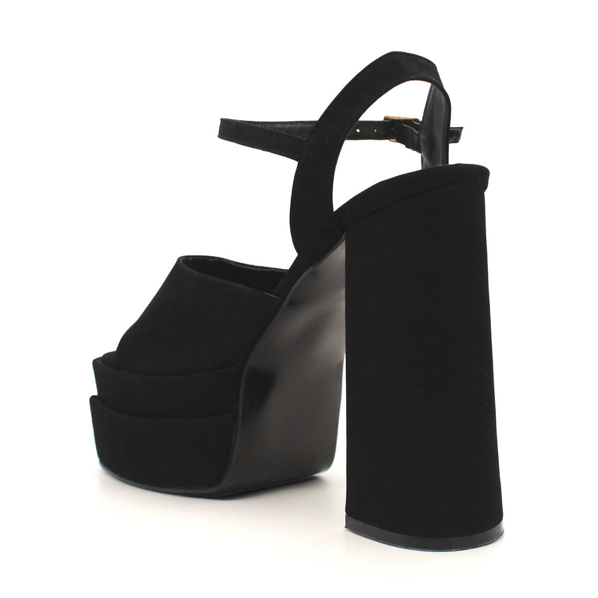 Sandalia con Tacón Exterior Textil Color Negro Para Mujer De RBCOLLECTION