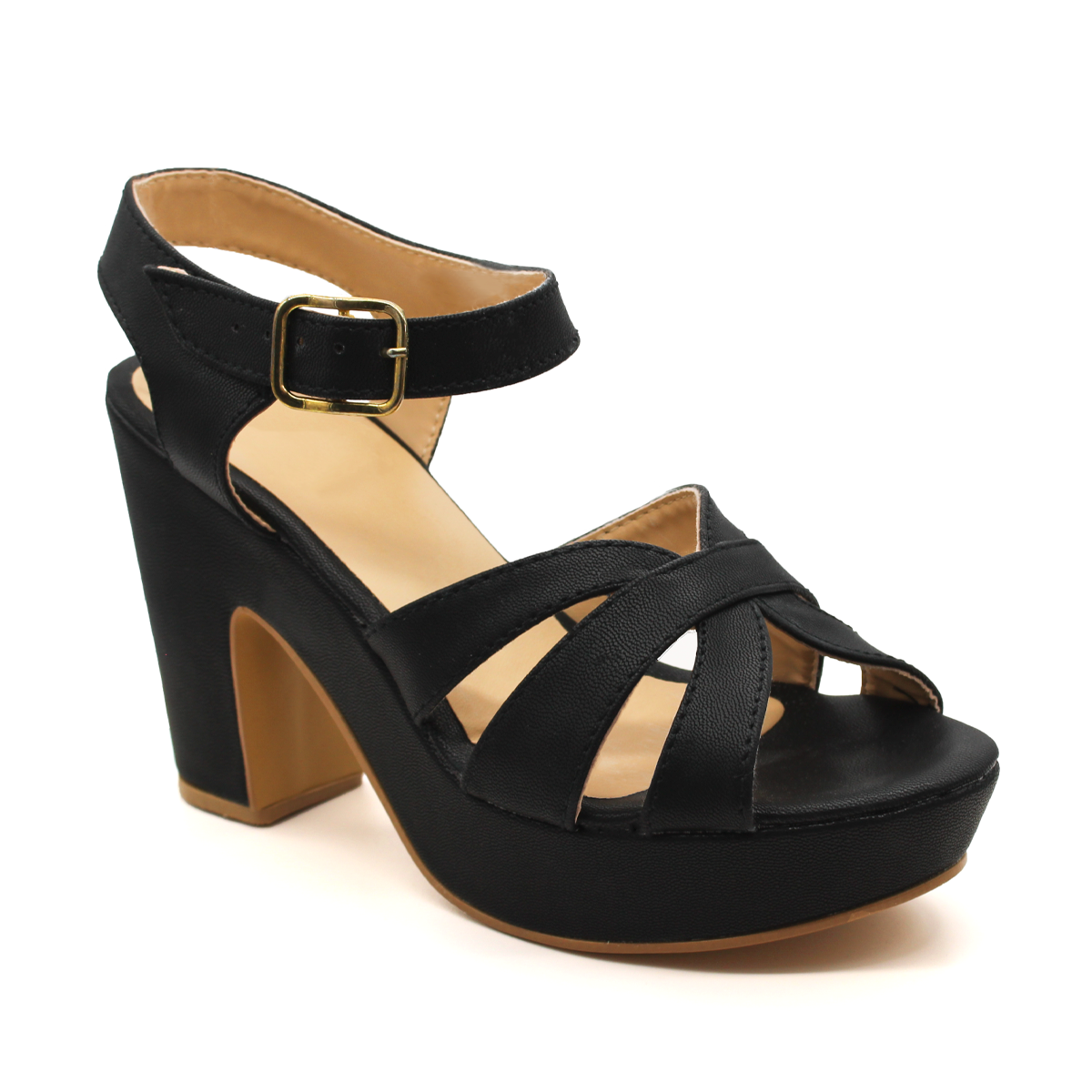 Sandalia con Tacón Exterior Piel Sintética Color Negro Para Mujer De RBCOLLECTION