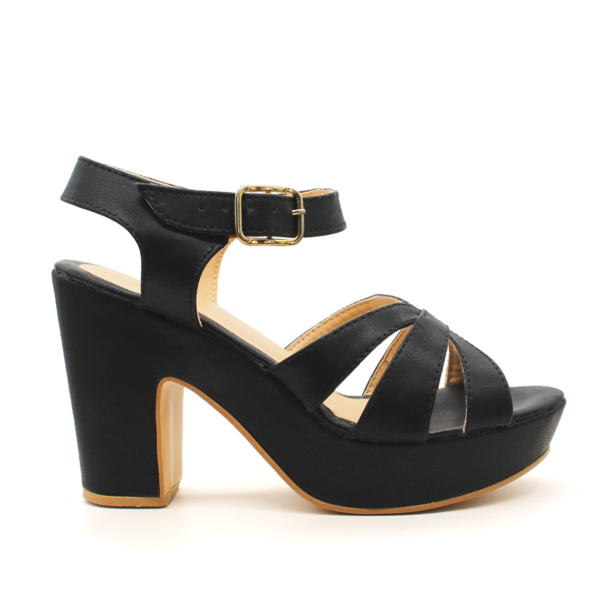Sandalia con Tacón Exterior Piel sintética Color Negro Para Mujer De RBCOLLECTION