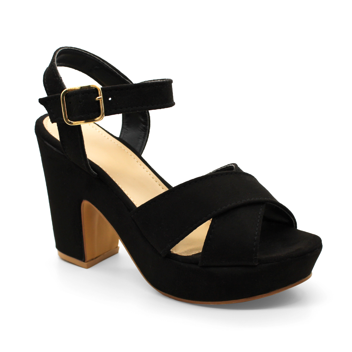 Sandalia con Tacón Exterior Gamuza Sintética Color Negro Para Mujer De RBCOLLECTION