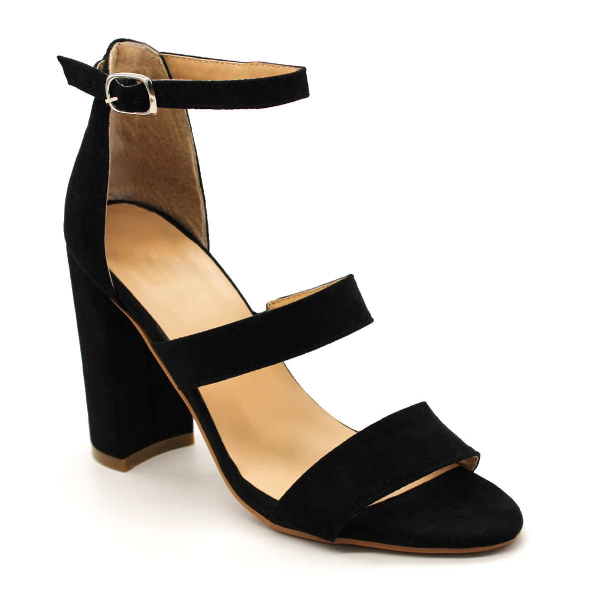 Sandalia con Tacón Exterior Gamuza Sintética Color Negro Para Mujer De RBCOLLECTION