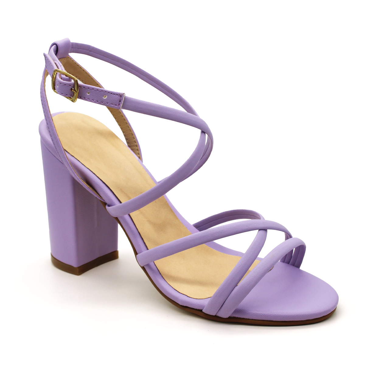 Sandalia con Tacón Exterior Piel Sintética Color Morado Para Mujer De RBCOLLECTION