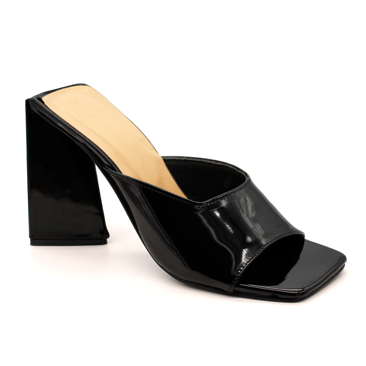 Sandalia con Tacón Exterior Piel Sintética Color Negro Para Mujer De RBCOLLECTION