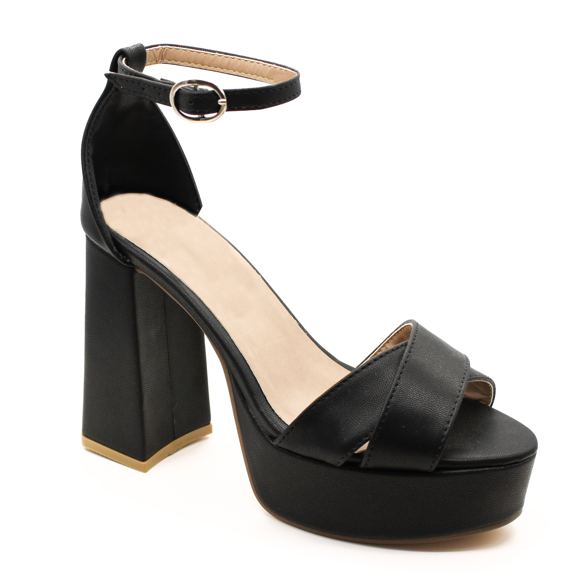 Sandalia con Tacón Exterior Piel sintética Color Negro Para Mujer De RBCOLLECTION