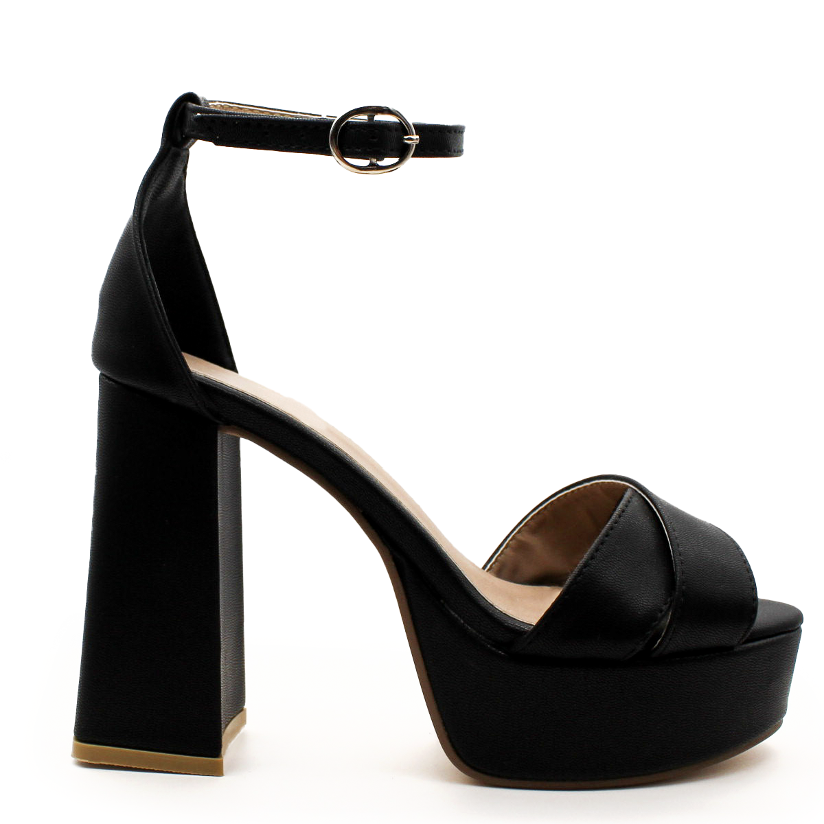 Sandalia con Tacón Exterior Piel sintética Color Negro Para Mujer De RBCOLLECTION