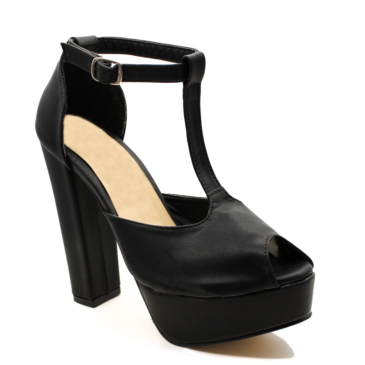 Sandalia con Tacón Exterior Piel sintética Color Negro Para Mujer De RBCOLLECTION