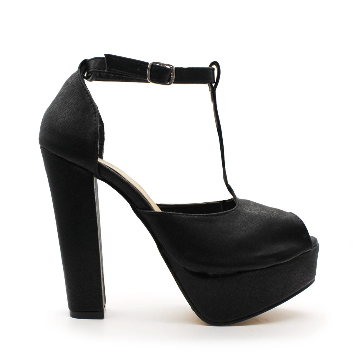 Sandalia con Tacón Exterior Piel sintética Color Negro Para Mujer De RBCOLLECTION