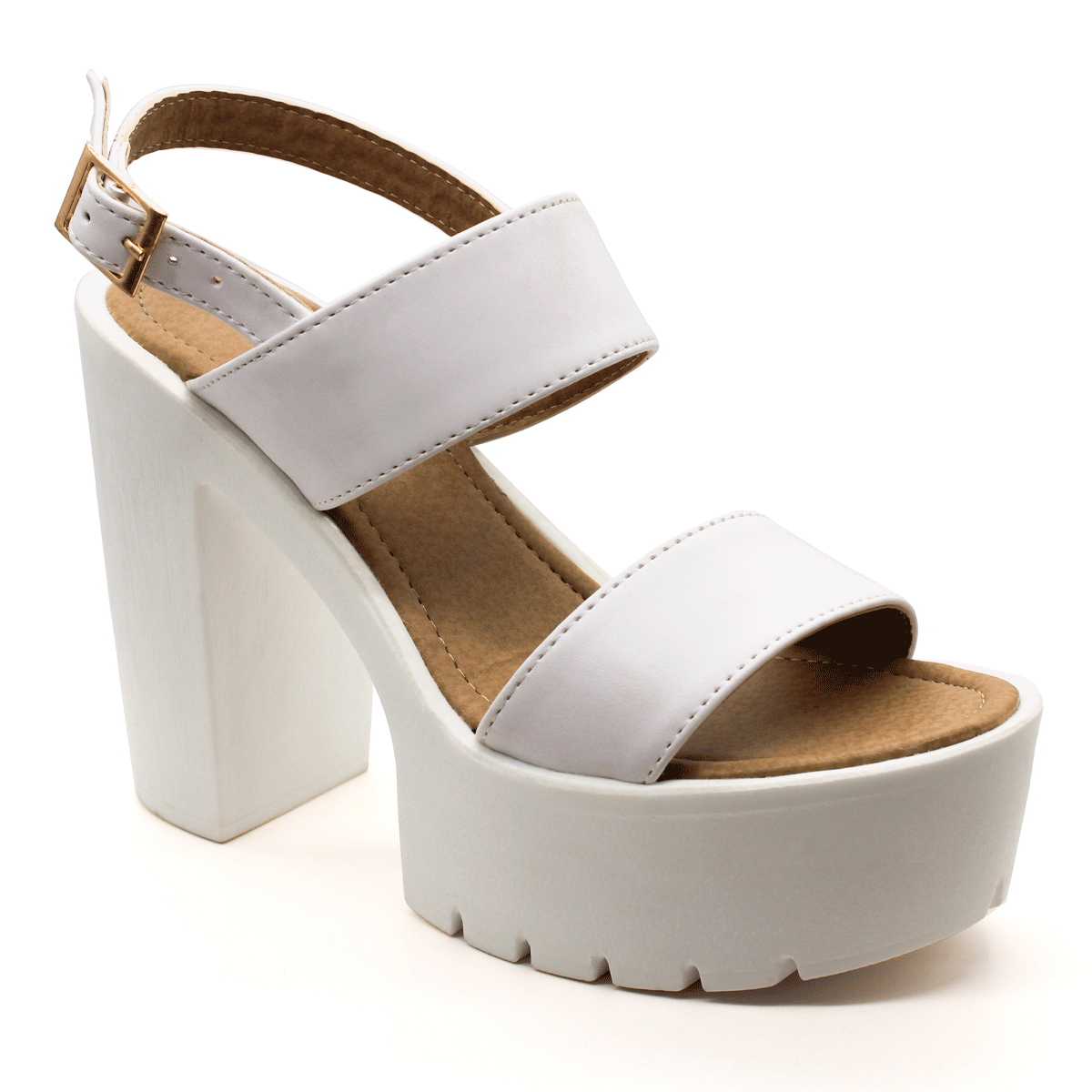 Sandalia con Tacón Exterior Piel sintética Color Blanco Para Mujer De RBCOLLECTION