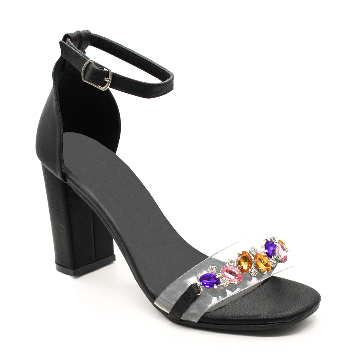 Sandalia con Tacón Exterior Piel sintética Color Negro Para Mujer De RBCOLLECTION