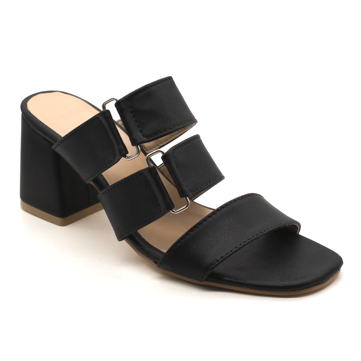 Sandalia con Tacón Exterior Piel sintética Color Negro Para Mujer De RBCOLLECTION