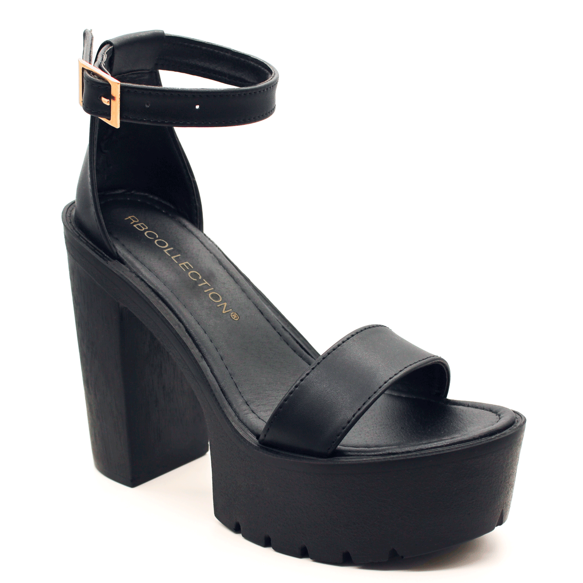 Sandalia con Tacón Exterior Piel sintética Color Negro Para Mujer De RBCOLLECTION