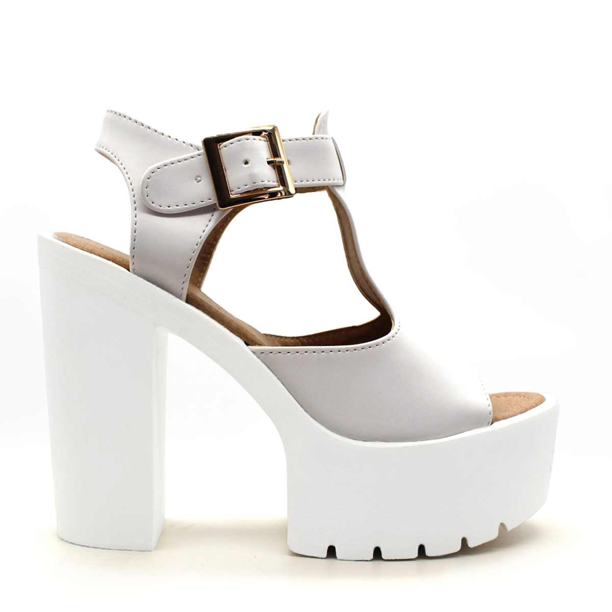 Sandalia con Tacón Exterior Piel sintética Color Blanco Para Mujer De RBCOLLECTION