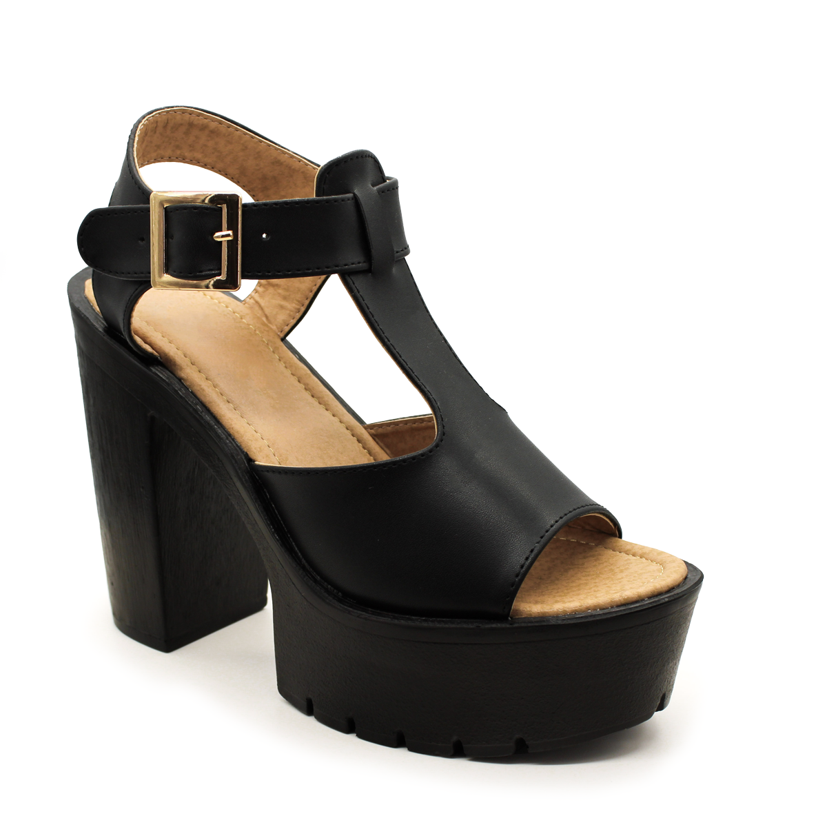Sandalia con Tacón Exterior Piel sintética Color Negro Para Mujer De RBCOLLECTION