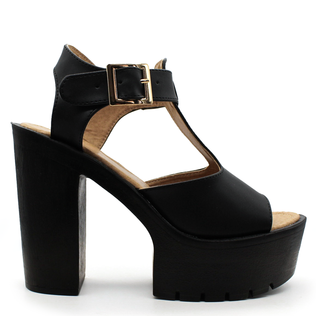 Sandalia con Tacón Exterior Piel sintética Color Negro Para Mujer De RBCOLLECTION
