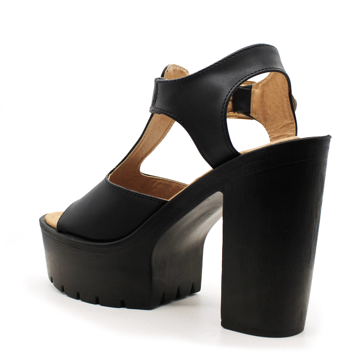 Sandalia con Tacón Exterior Piel sintética Color Negro Para Mujer De RBCOLLECTION