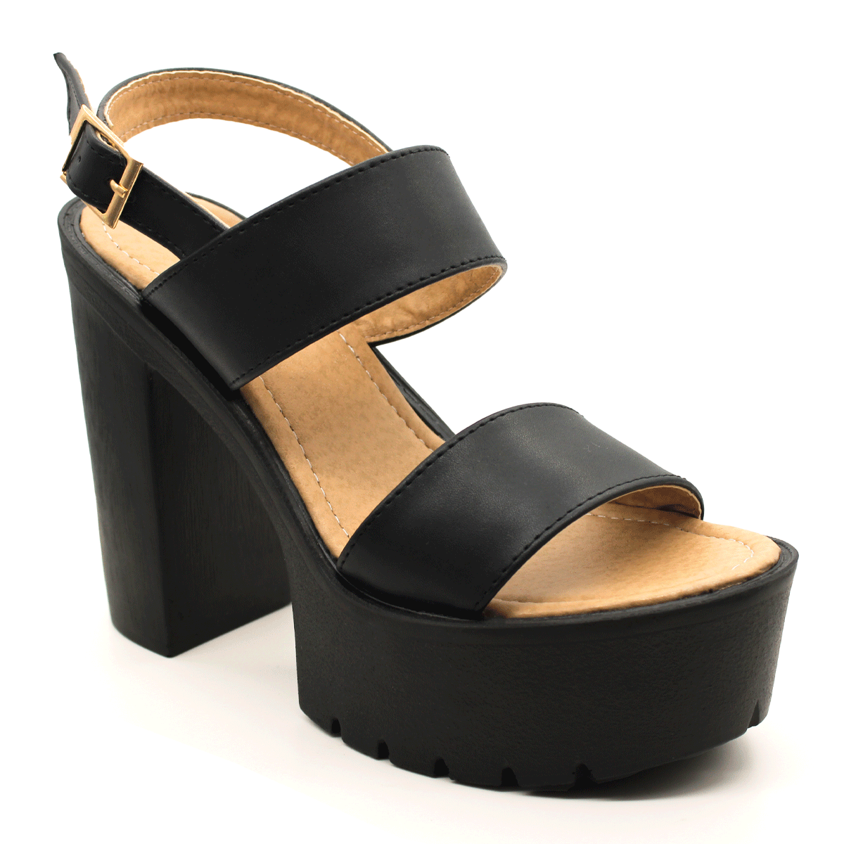 Sandalia con Tacón Exterior Piel sintética Color Negro Para Mujer De RBCOLLECTION