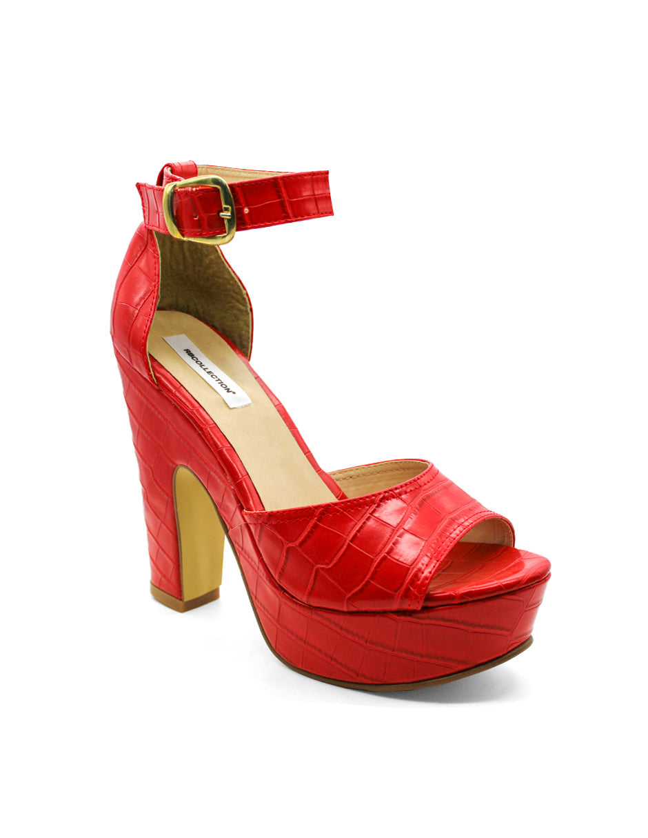 Sandalia con Tacón Exterior Sintético Color Rojo Para Mujer De RBCOLLECTION