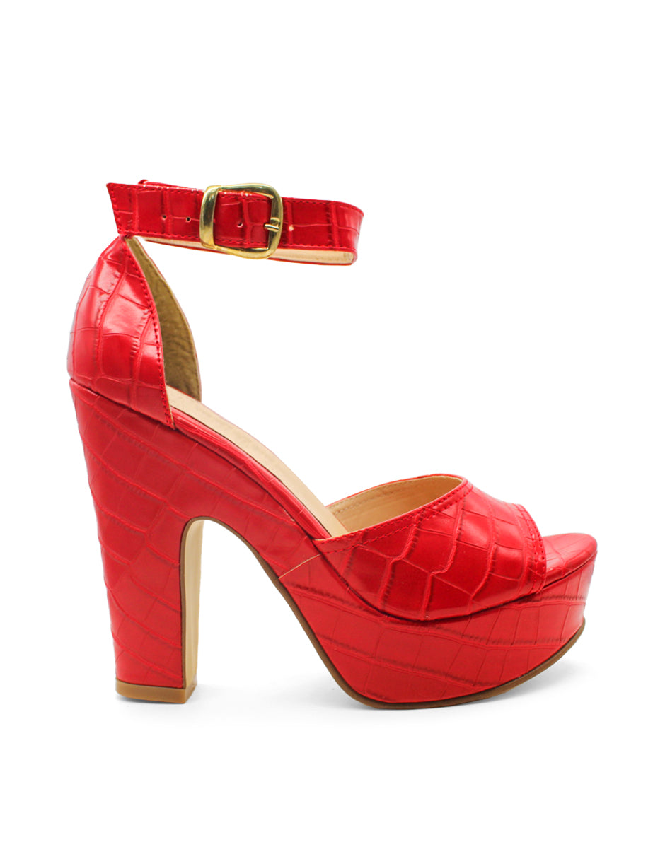Sandalia con tacón Exterior Sintético Color Rojo Para Mujer De RBCOLLECTION