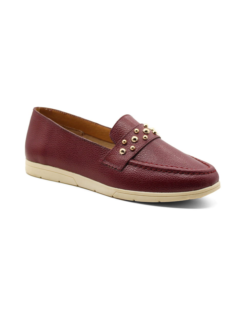 Loafers Exterior Piel Color Vino Para Mujer De RBCOLLECTION