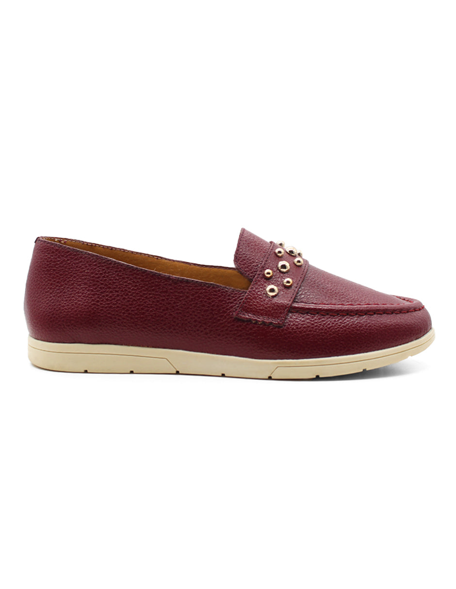 Loafers Exterior Piel Color Vino Para Mujer De RBCOLLECTION